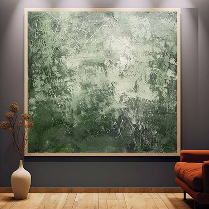 Serene Green Abstract Expressionist Oil Painting for Modern Decor