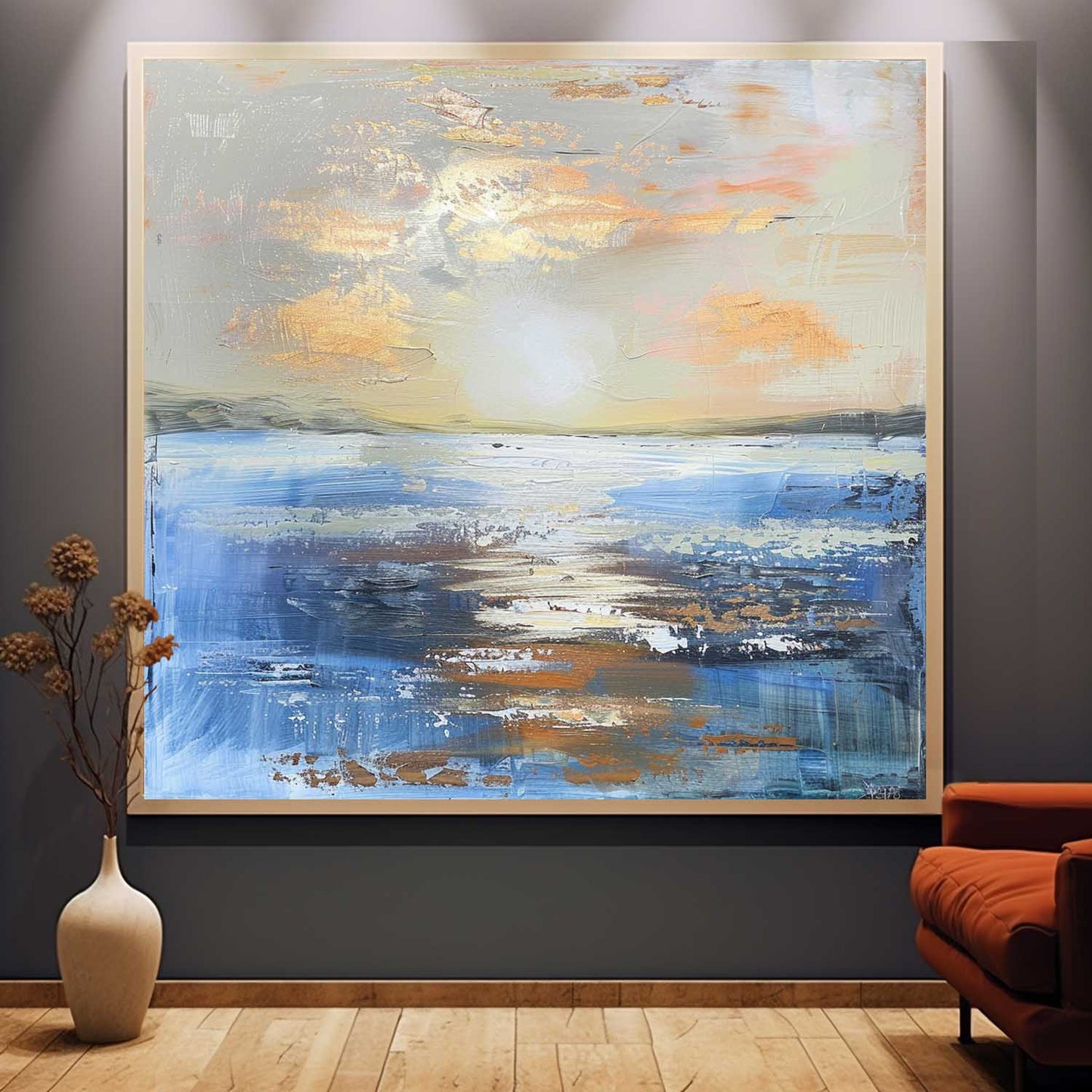 Serene Sunset Ocean Landscape Oil Painting for Elegant Home Decor