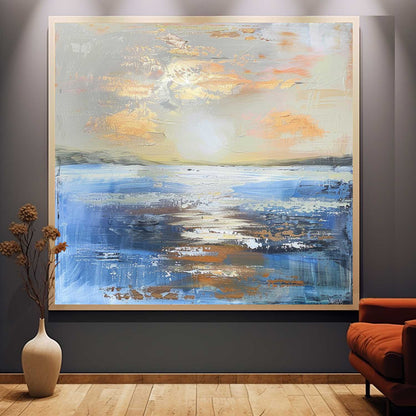 Serene Sunset Ocean Landscape Oil Painting for Elegant Home Decor