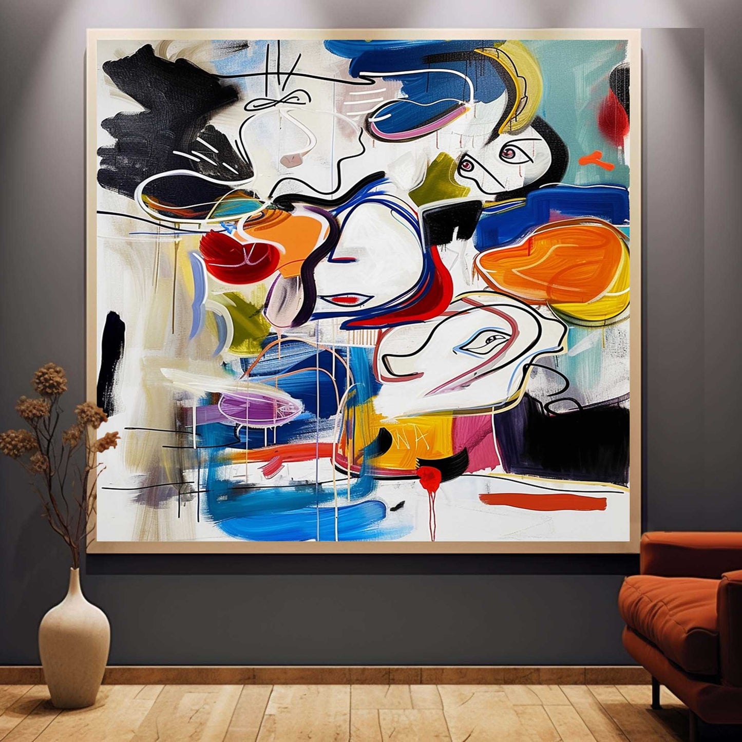 Vibrant Abstract Graffiti Oil Painting for Modern Home Décor and Artistic Expression