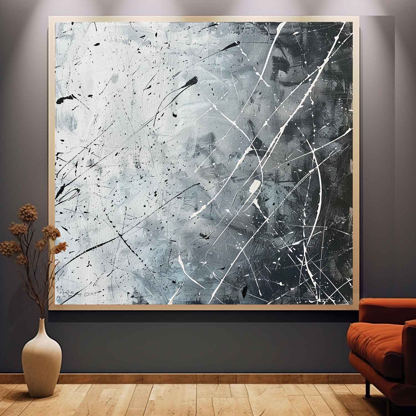 Monochrome Abstract Expressionism - Modern Oil Painting for Artistic Decor