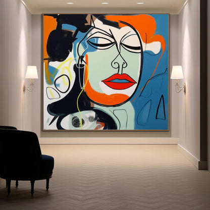 Vibrant Abstract Face Oil Painting in Modern Pop Art Style for Contemporary Decor