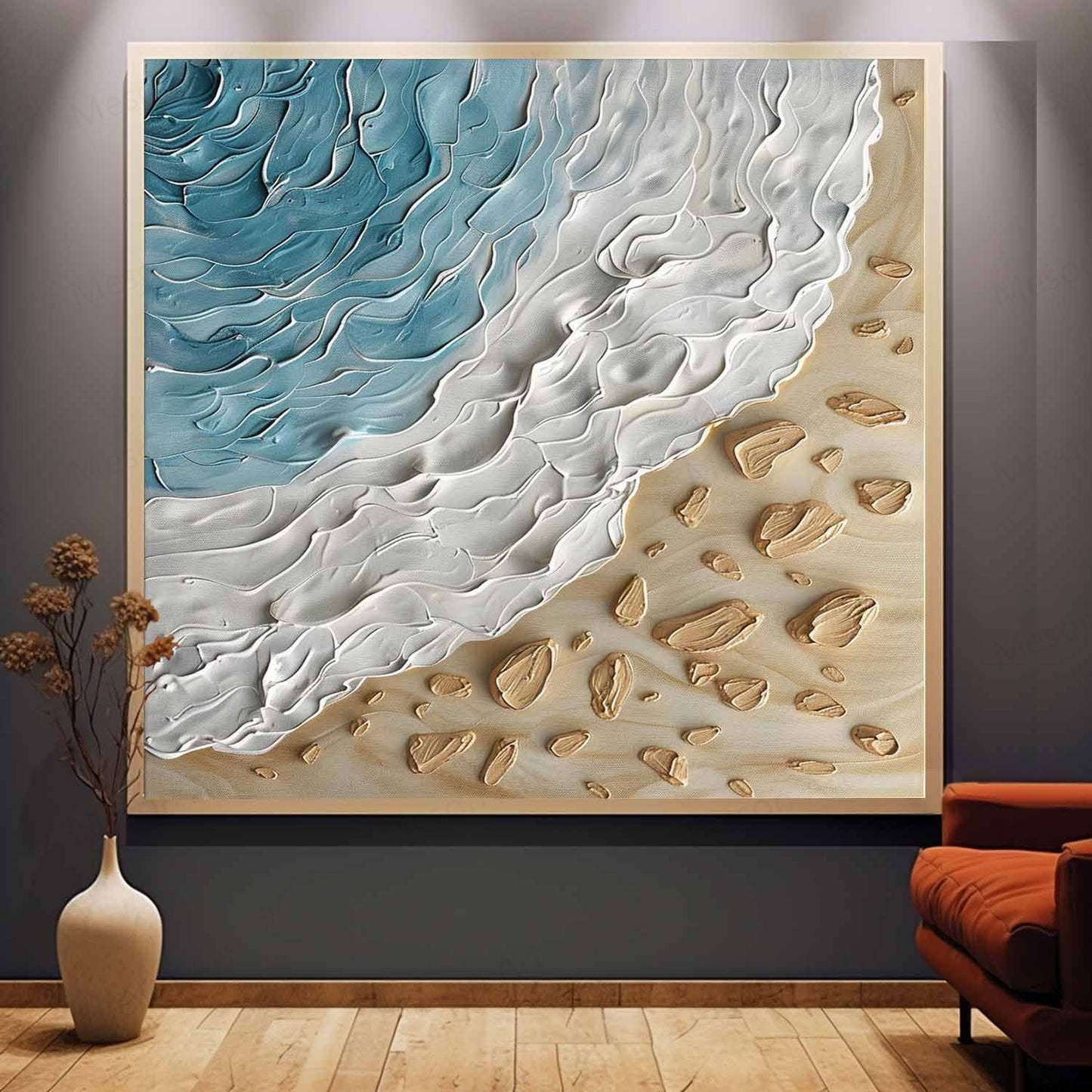 Textured Ocean Wave Oil Painting for Beach-Inspired Home Decor