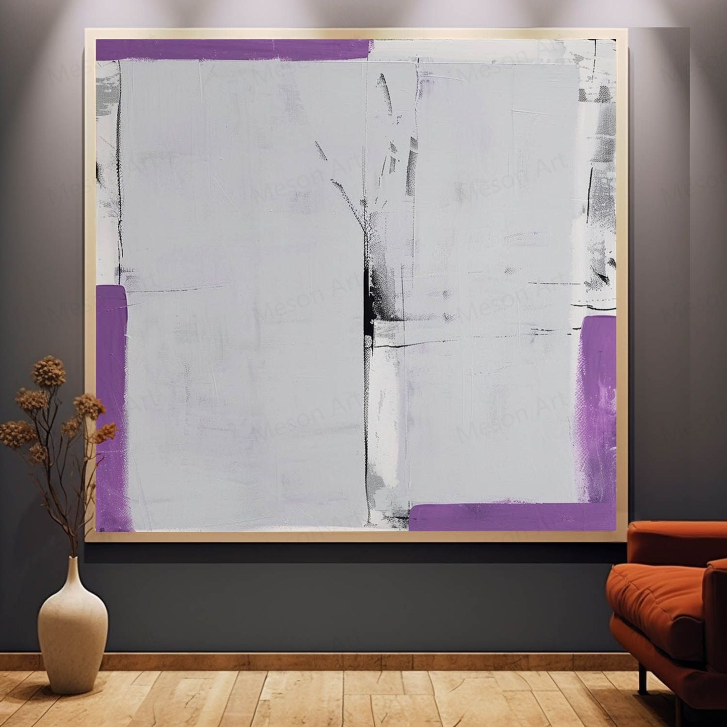 Abstract Minimalist Oil Painting in Soft Purple and Gray Tones for Modern Décor