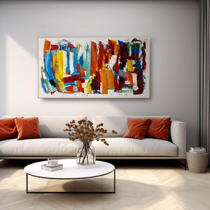 Vibrant Abstract Oil Painting with Bold Colors and Dynamic Brushstrokes for Home Decor