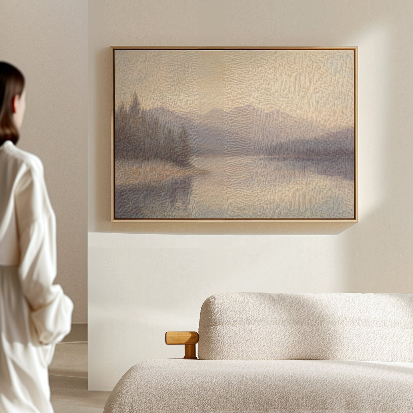 Misty Mountain Landscape Oil Painting for Tranquil Home Décor