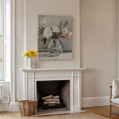 Elegant Floral Still Life Oil Painting in Glass Vase for Home Decor