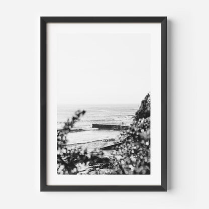 Coastal Serenity: Black and White Ocean Landscape Oil Painting