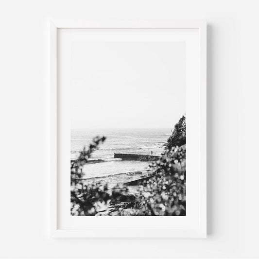 Coastal Serenity: Black and White Ocean Landscape Oil Painting