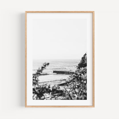 Coastal Serenity: Black and White Ocean Landscape Oil Painting