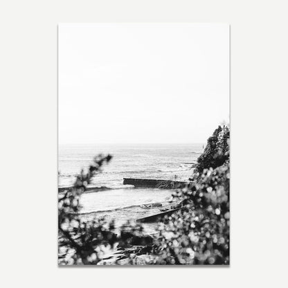 Coastal Serenity: Black and White Ocean Landscape Oil Painting