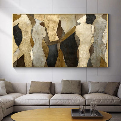 Abstract Elegance: Contemporary Oil Painting of Human Silhouettes in Earthy Tones