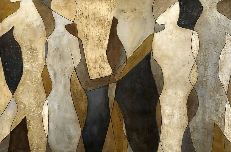 Abstract Elegance: Contemporary Oil Painting of Human Silhouettes in Earthy Tones