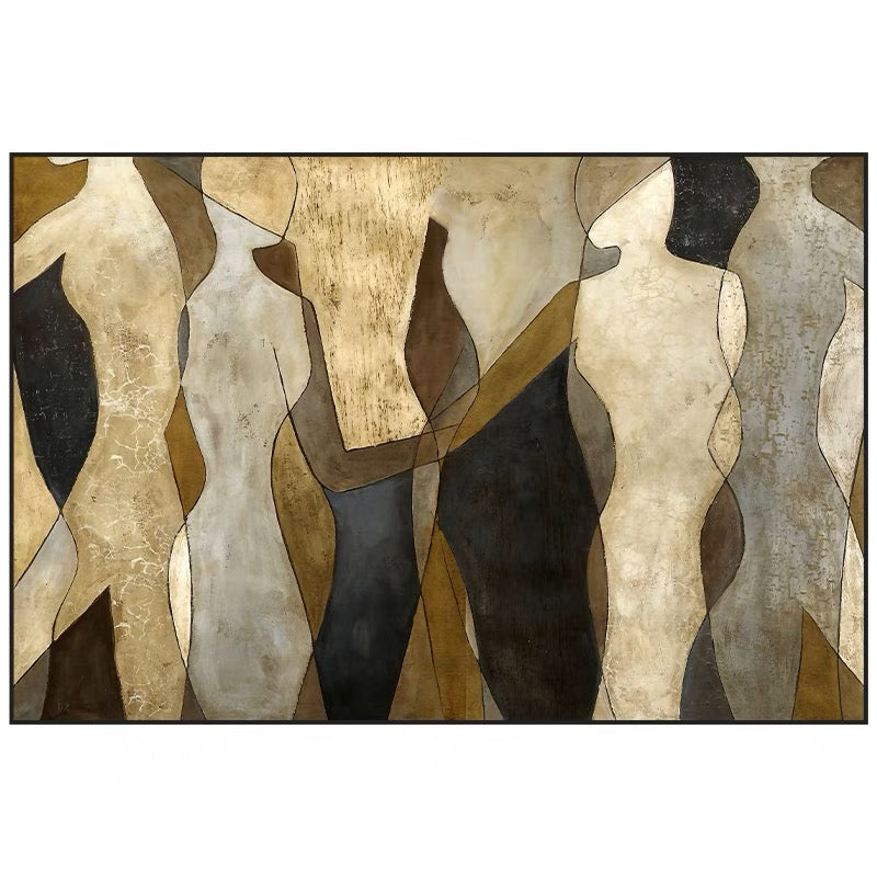 Abstract Elegance: Contemporary Oil Painting of Human Silhouettes in Earthy Tones