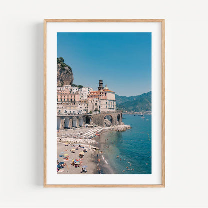 Coastal Serenity: Stunning Oil Painting of Atrani Beach and Charming Italian Village