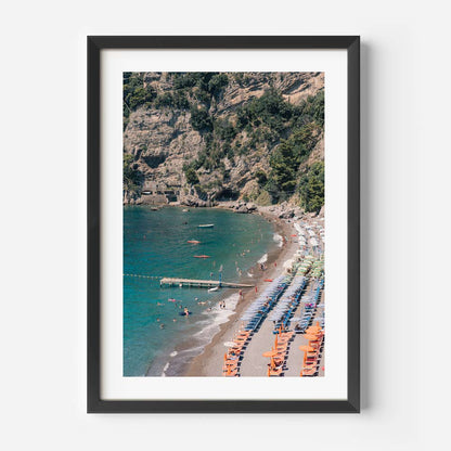 Vibrant Fornillo Beach Oil Painting – Coastal Serenity and Colorful Sun Loungers