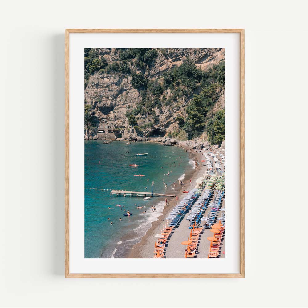 Vibrant Fornillo Beach Oil Painting – Coastal Serenity and Colorful Sun Loungers