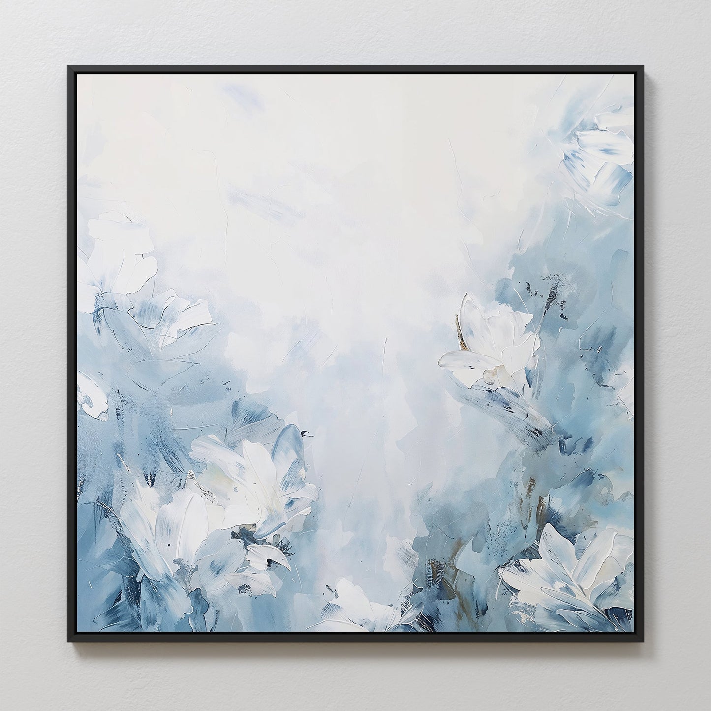 Serene Blue Floral Abstract Oil Painting for Modern Home Decor