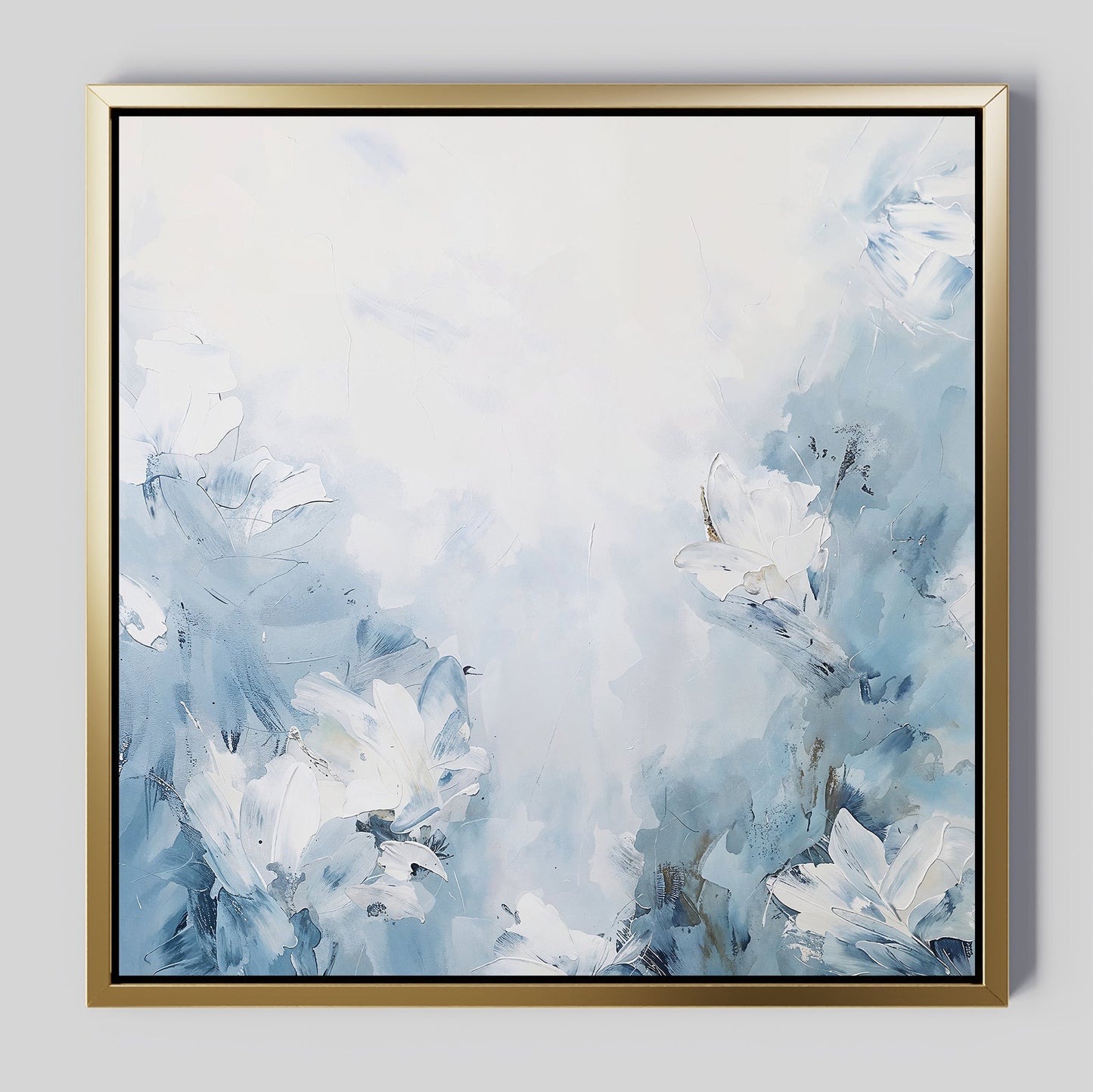 Serene Blue Floral Abstract Oil Painting for Modern Home Decor