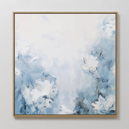 Serene Blue Floral Abstract Oil Painting for Modern Home Decor