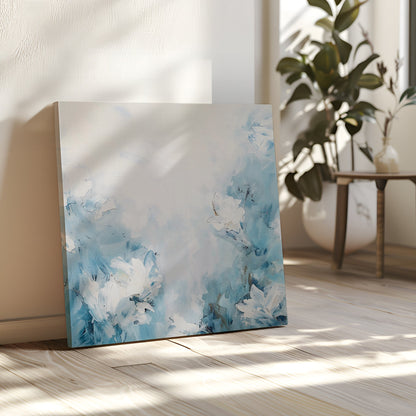 Serene Blue Floral Abstract Oil Painting for Modern Home Decor