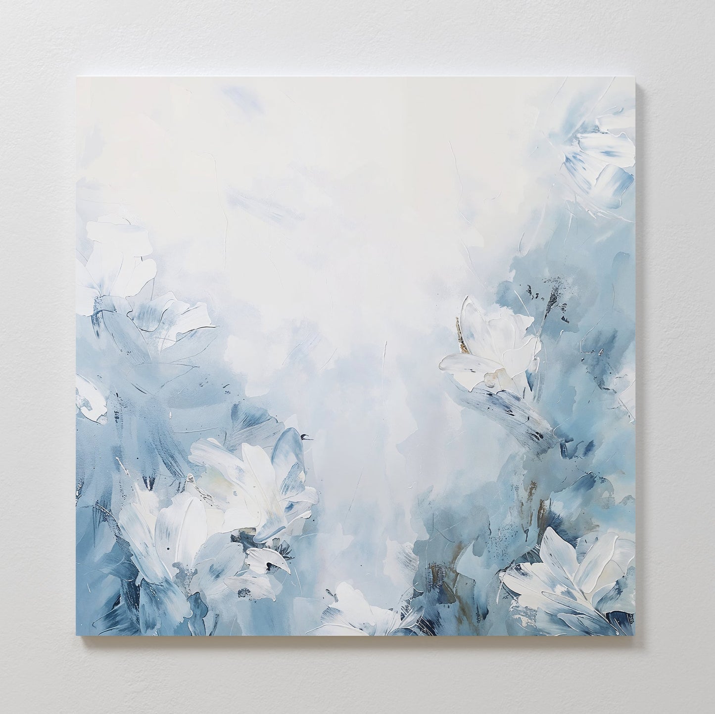 Serene Blue Floral Abstract Oil Painting for Modern Home Decor