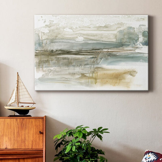Serene Abstract Landscape Oil Painting in Neutral Tones for Home Decor