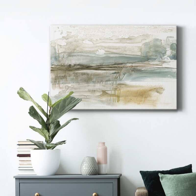 Serene Abstract Landscape Oil Painting in Neutral Tones for Home Decor