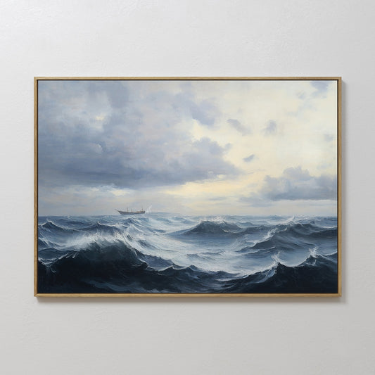 Drama of the Ocean: Stormy Seas Oil Painting for Coastal Home Decor