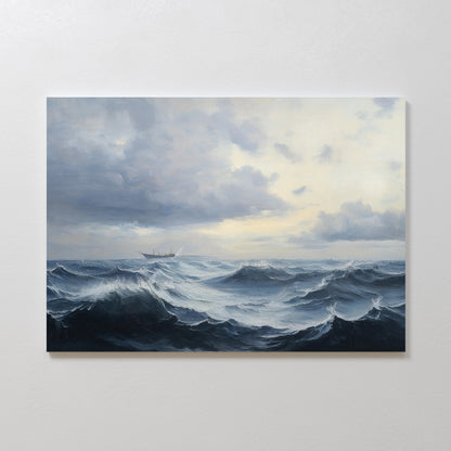 Drama of the Ocean: Stormy Seas Oil Painting for Coastal Home Decor