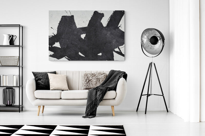 Bold Abstract Oil Painting in Black and White for Modern Decor