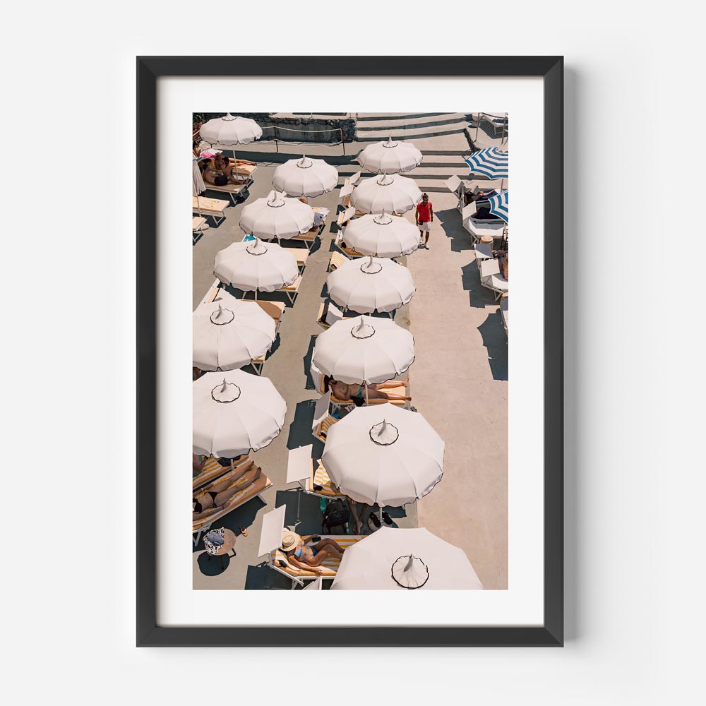 Tranquil Beach Loungers Under Sun Umbrellas – Summer Vibes Oil Painting