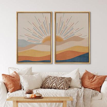 Sunrise and Sunset Abstract Desert Landscape Framed Canvas Wall Art Decor