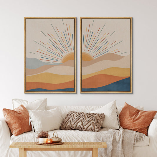Sunrise and Sunset Abstract Desert Landscape Framed Canvas Wall Art Decor