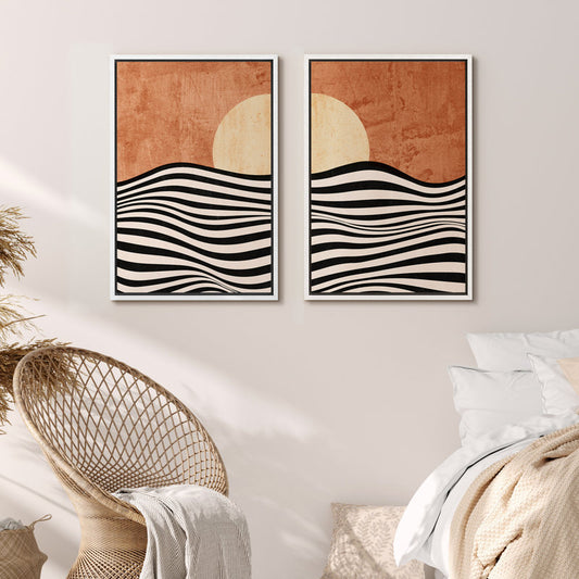 Abstract Sun and Moon Ocean Waves Framed Art Prints for Modern Home Decor