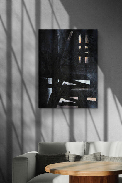 Abstract Oil Painting of Shadowed Perspectives and Mysterious Light