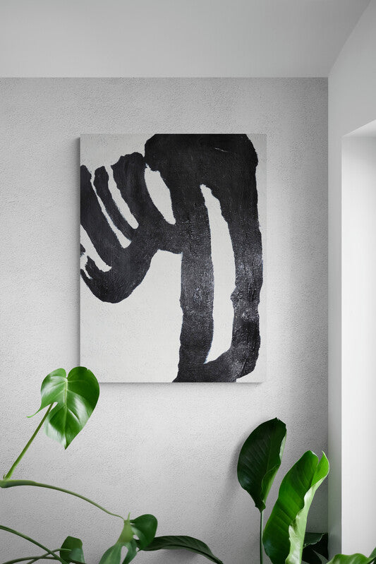 Abstract Black and White Oil Painting for Modern Home Decor