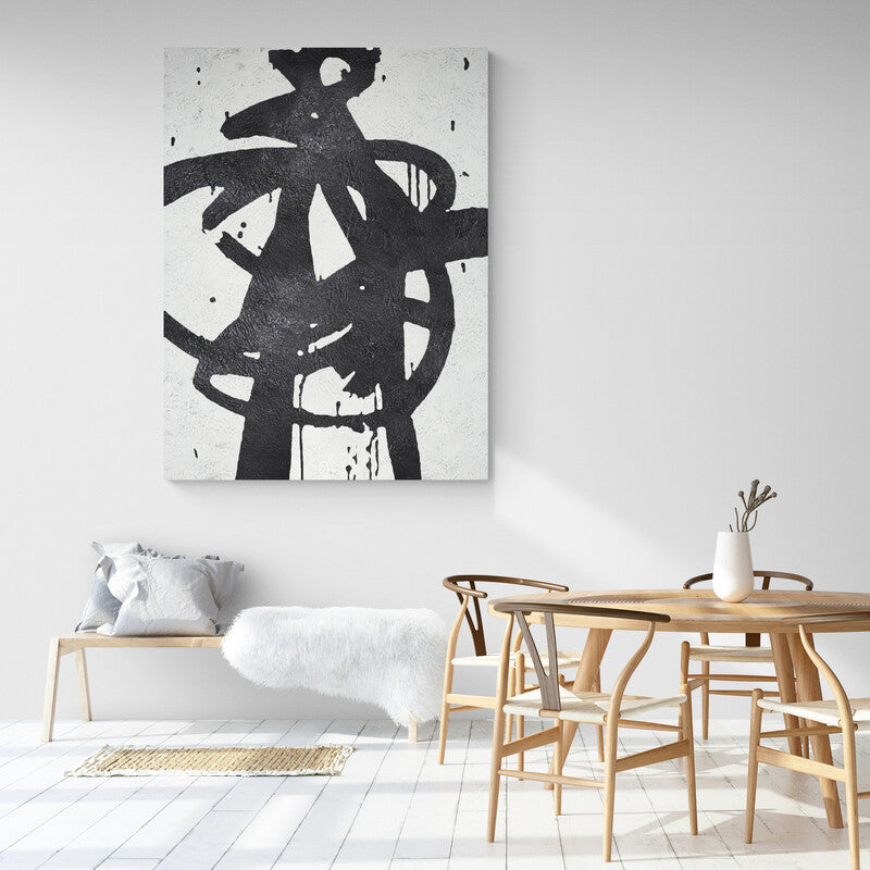 Dynamic Abstract Black and White Oil Painting for Contemporary Home Decor