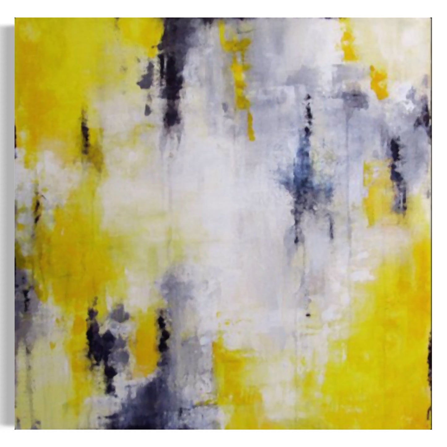 Vibrant Abstract Oil Painting in Yellow and Gray for Modern Home Décor