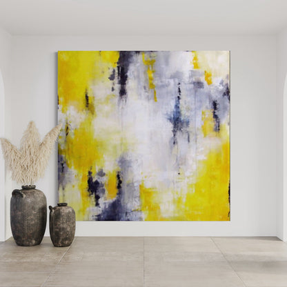 Vibrant Abstract Oil Painting in Yellow and Gray for Modern Home Décor