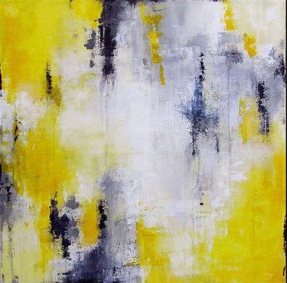 Vibrant Abstract Oil Painting in Yellow and Gray for Modern Home Décor