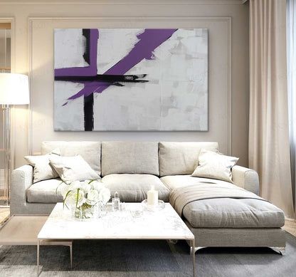 Abstract Purple and Black Minimalist Oil Painting for Modern Decor