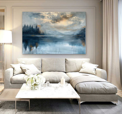 Serene Mountain Lake Oil Painting - Tranquil Nature Landscape for Home Décor