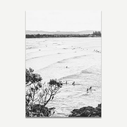 Black and White Coastal Art - Wategos Beach & The Pass Surfers Duo