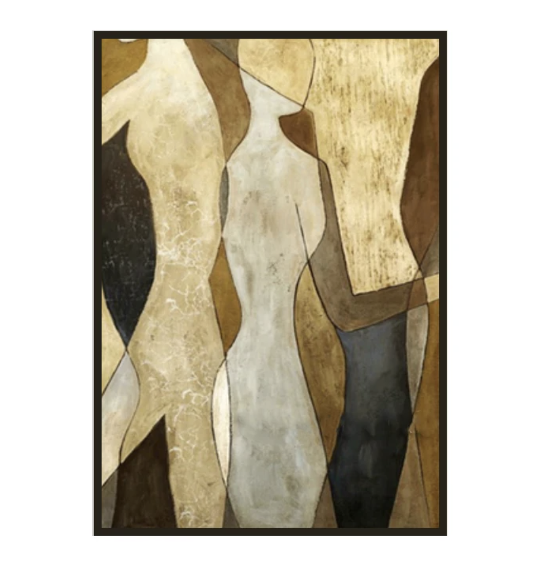 Abstract Embrace: Modern Oil Painting of Elegant Figures in Earth Tones