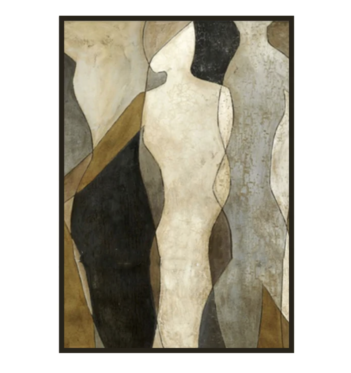 Abstract Oil Painting of Human Silhouettes in Earthy Tones for Modern Home Decor