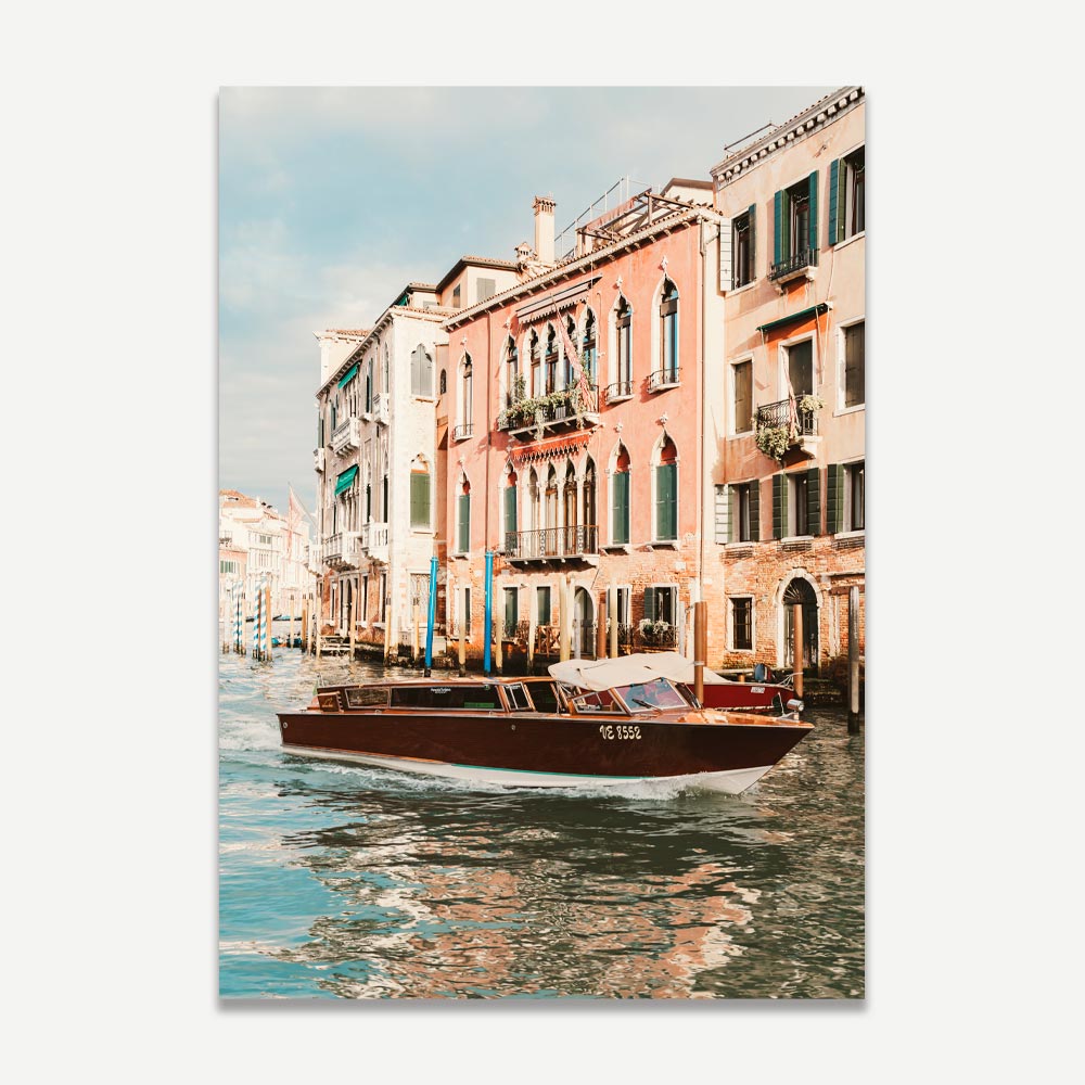 Venetian Waterway Serenity: Charming Boat on Canals with Historic Buildings