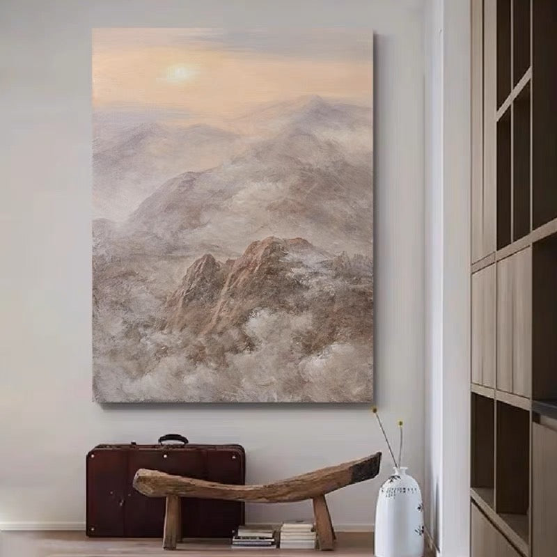 Serene Mountain Landscape Oil Painting for Home Decor