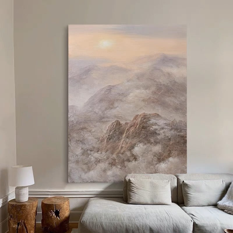 Serene Mountain Landscape Oil Painting for Home Decor