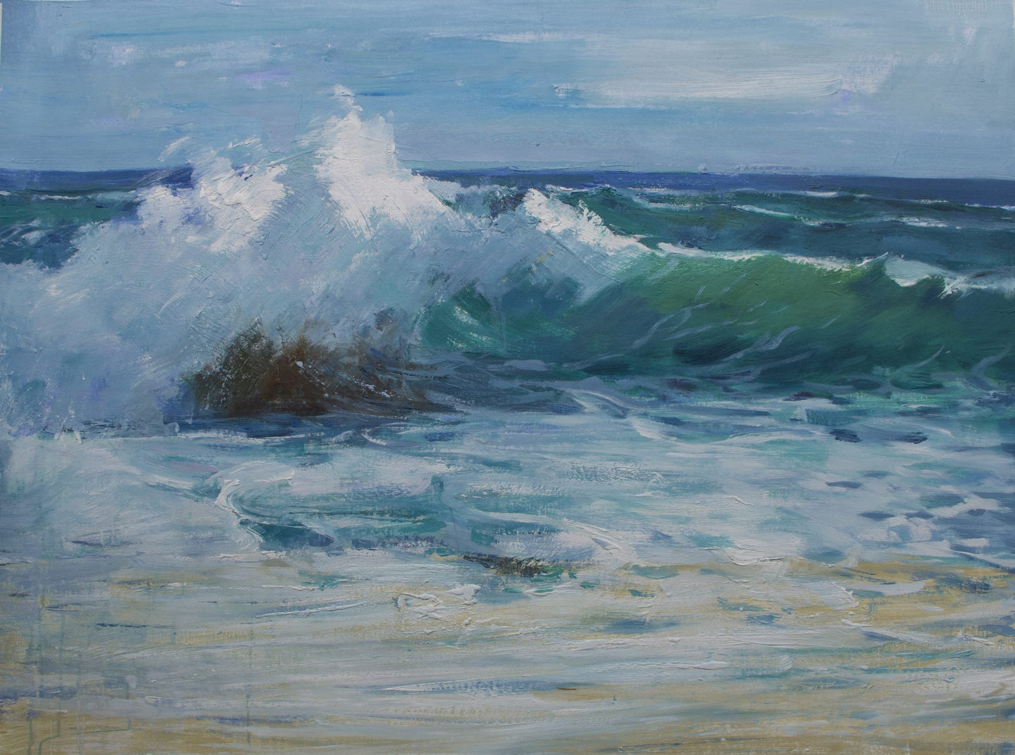 Serene Ocean Waves: Captivating Oil Painting of Coastal Beauty